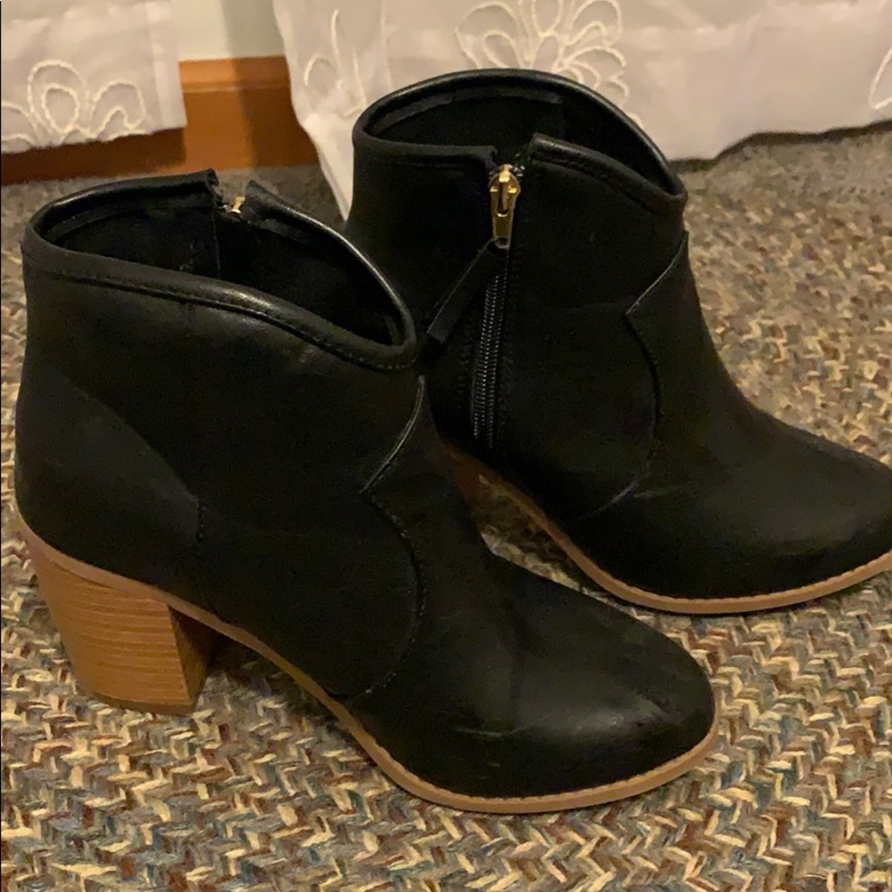 Maurices Black Ankle Booties with Tan Block Heel